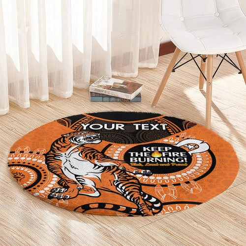 Custom NRL Tigers NAIDOC Week Round Carpet Keep The Fire Burning Indigenous Art