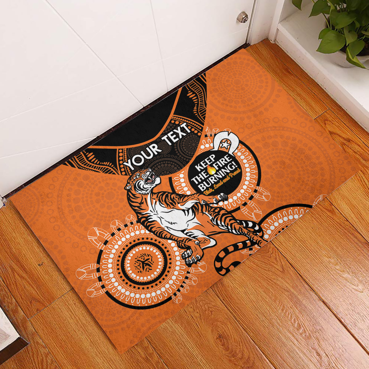 Custom NRL Tigers NAIDOC Week Rubber Doormat Keep The Fire Burning Indigenous Art