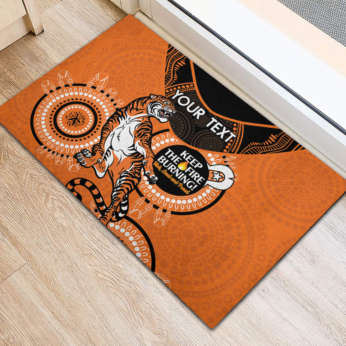 Custom NRL Tigers NAIDOC Week Rubber Doormat Keep The Fire Burning Indigenous Art