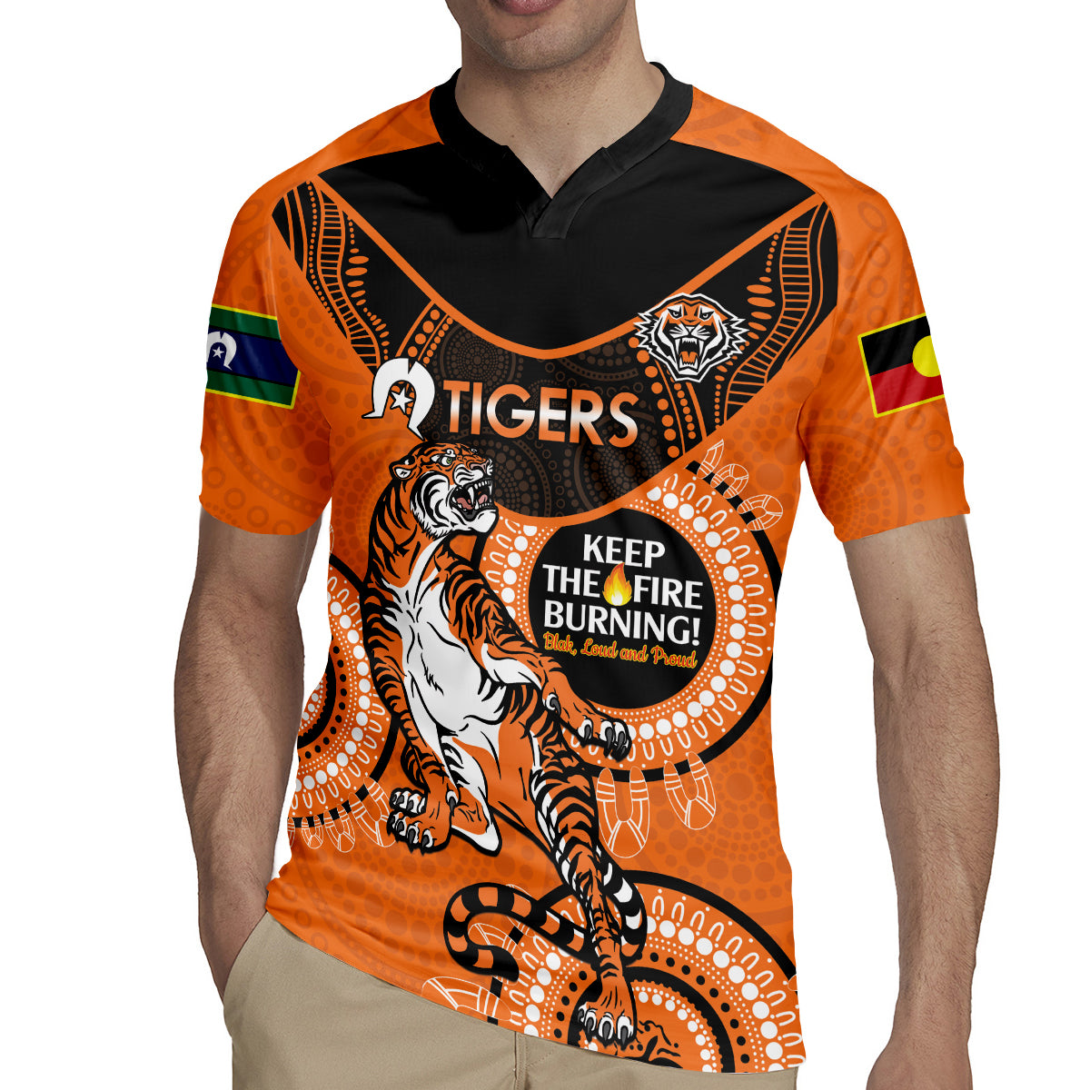 Custom NRL Tigers NAIDOC Week Rugby Jersey Keep The Fire Burning Indigenous Art