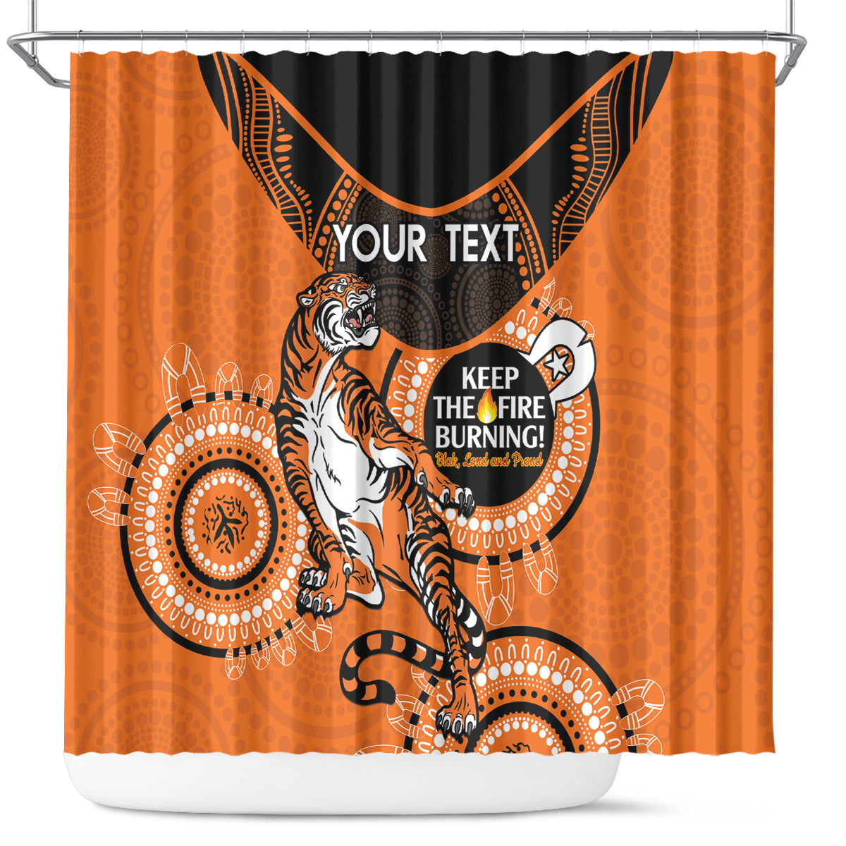 Custom NRL Tigers NAIDOC Week Shower Curtain Keep The Fire Burning Indigenous Art