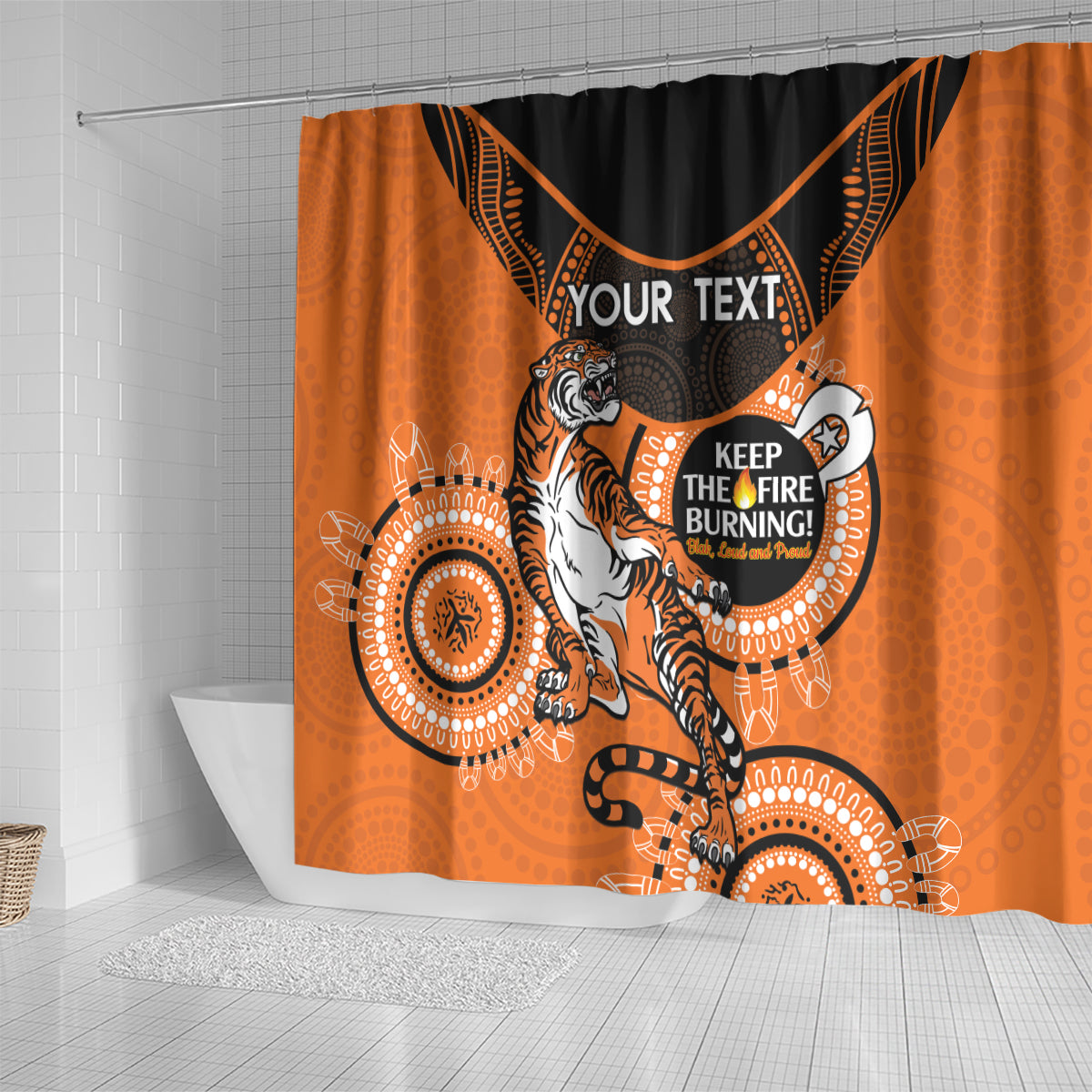 Custom NRL Tigers NAIDOC Week Shower Curtain Keep The Fire Burning Indigenous Art