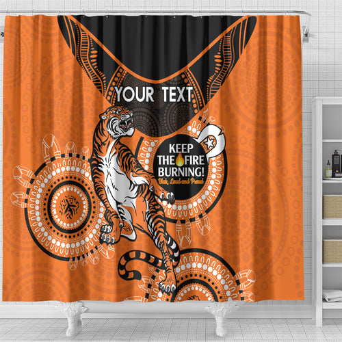 Custom NRL Tigers NAIDOC Week Shower Curtain Keep The Fire Burning Indigenous Art
