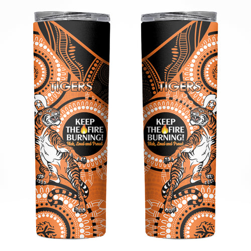 NRL Tigers NAIDOC Week Skinny Tumbler Keep The Fire Burning Indigenous Art
