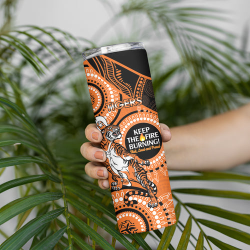 NRL Tigers NAIDOC Week Skinny Tumbler Keep The Fire Burning Indigenous Art