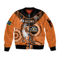 Custom NRL Tigers NAIDOC Week Sleeve Zip Bomber Jacket Keep The Fire Burning Indigenous Art