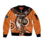 Custom NRL Tigers NAIDOC Week Sleeve Zip Bomber Jacket Keep The Fire Burning Indigenous Art