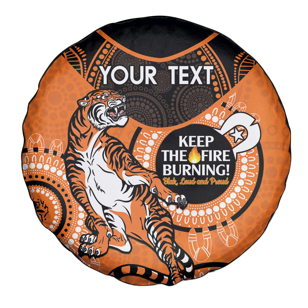 Custom NRL Tigers NAIDOC Week Spare Tire Cover Keep The Fire Burning Indigenous Art