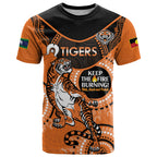 Custom NRL Tigers NAIDOC Week T Shirt Keep The Fire Burning Indigenous Art