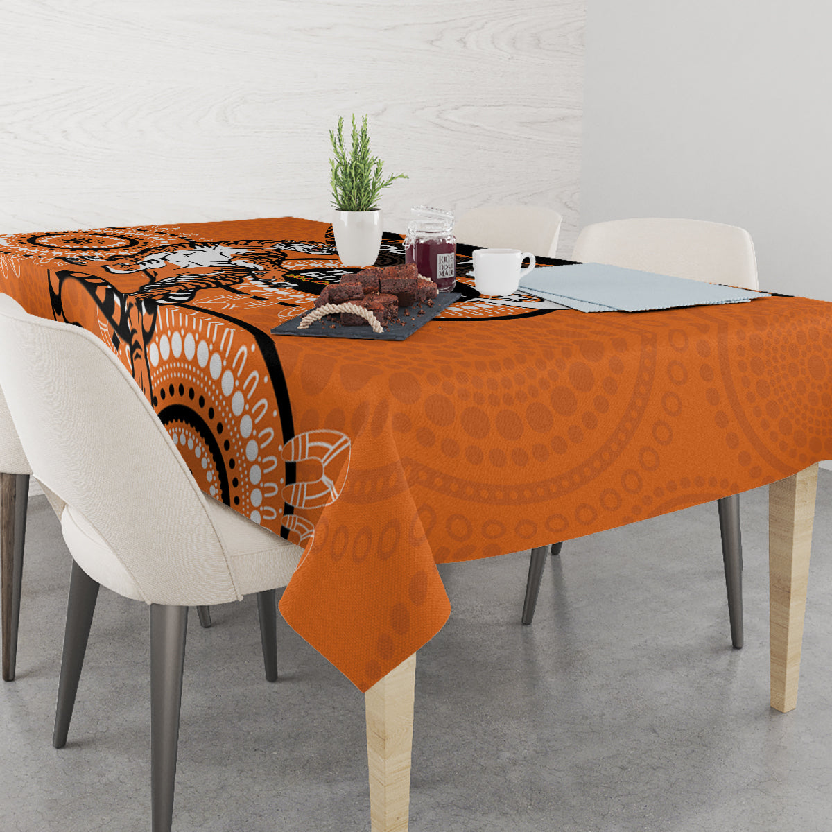 Custom NRL Tigers NAIDOC Week Tablecloth Keep The Fire Burning Indigenous Art