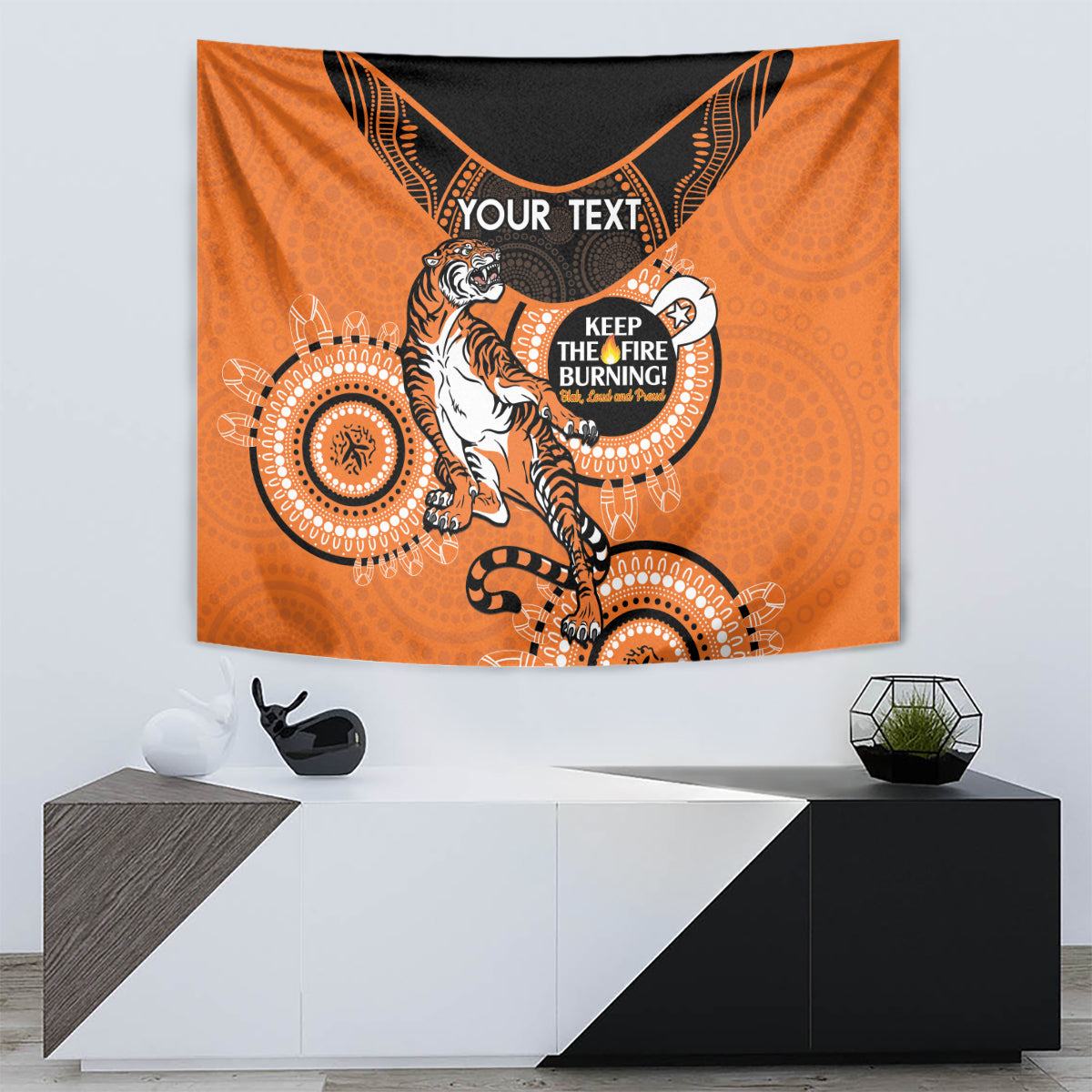Custom NRL Tigers NAIDOC Week Tapestry Keep The Fire Burning Indigenous Art