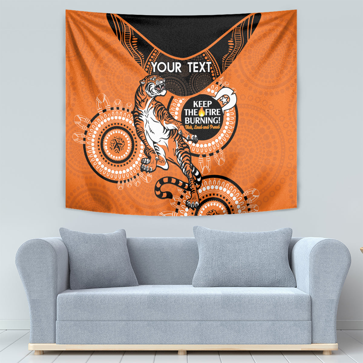 Custom NRL Tigers NAIDOC Week Tapestry Keep The Fire Burning Indigenous Art
