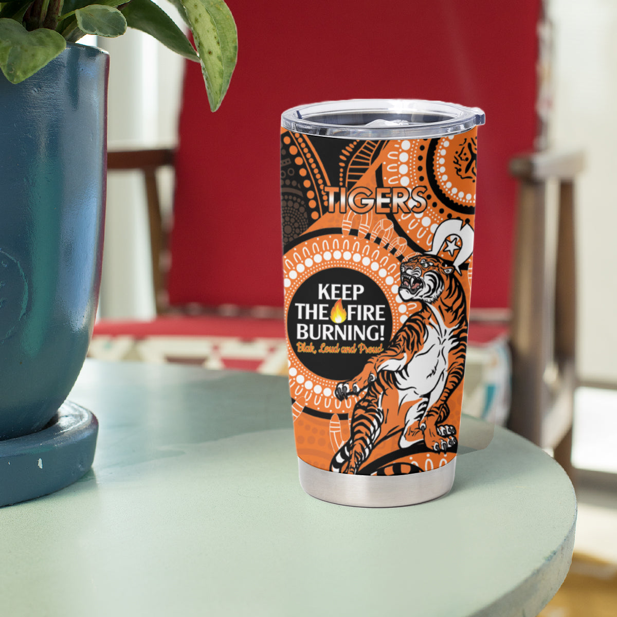 NRL Tigers NAIDOC Week Tumbler Cup Keep The Fire Burning Indigenous Art