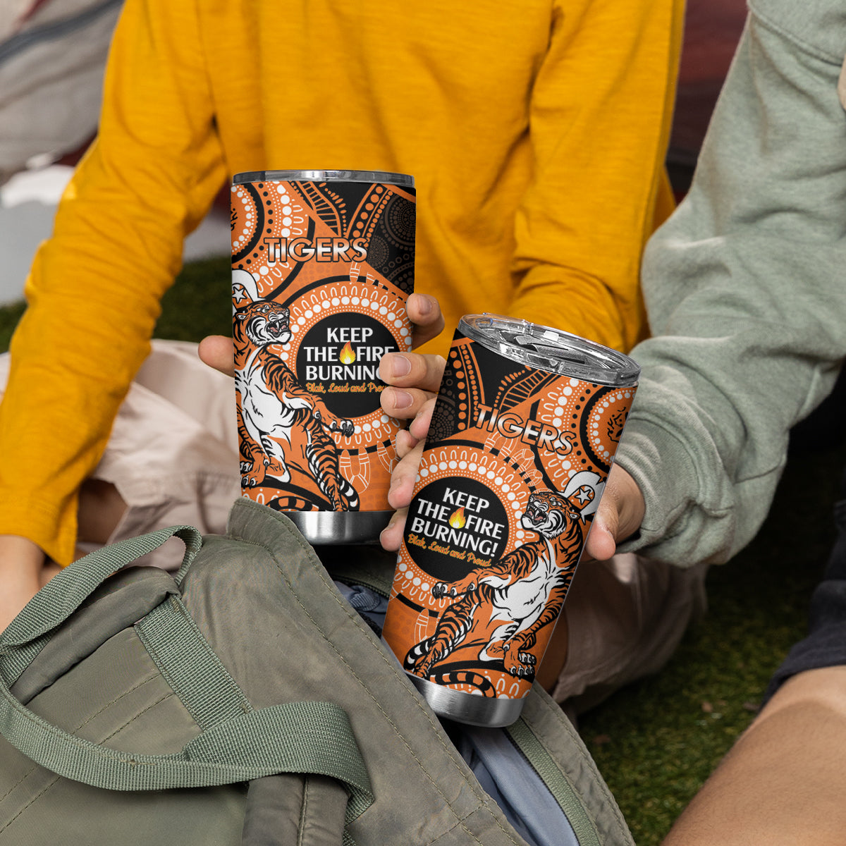 NRL Tigers NAIDOC Week Tumbler Cup Keep The Fire Burning Indigenous Art