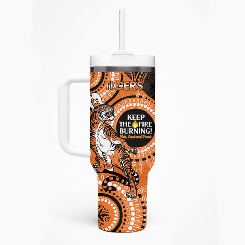 NRL Tigers NAIDOC Week Tumbler With Handle Keep The Fire Burning Indigenous Art