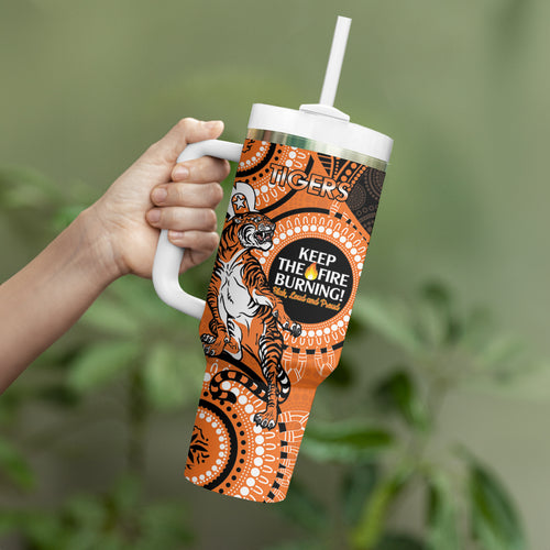 NRL Tigers NAIDOC Week Tumbler With Handle Keep The Fire Burning Indigenous Art