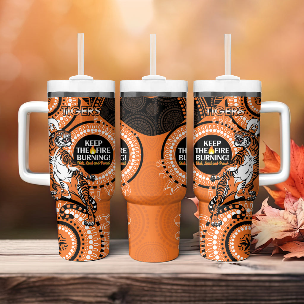 NRL Tigers NAIDOC Week Tumbler With Handle Keep The Fire Burning Indigenous Art