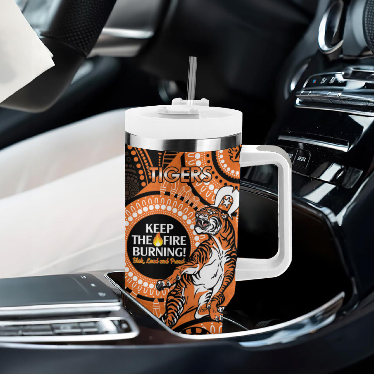 NRL Tigers NAIDOC Week Tumbler With Handle Keep The Fire Burning Indigenous Art