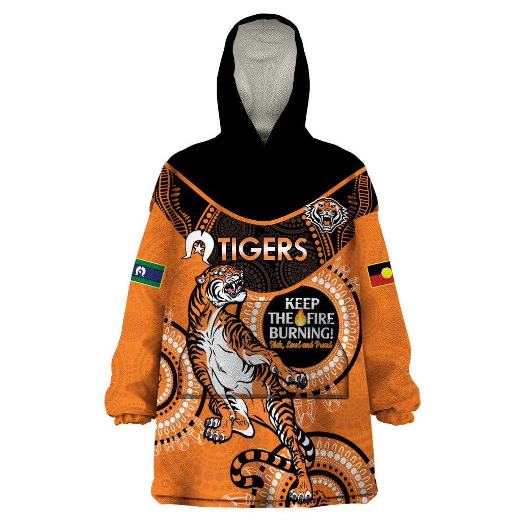 Custom NRL Tigers NAIDOC Week Wearable Blanket Hoodie Keep The Fire Burning Indigenous Art