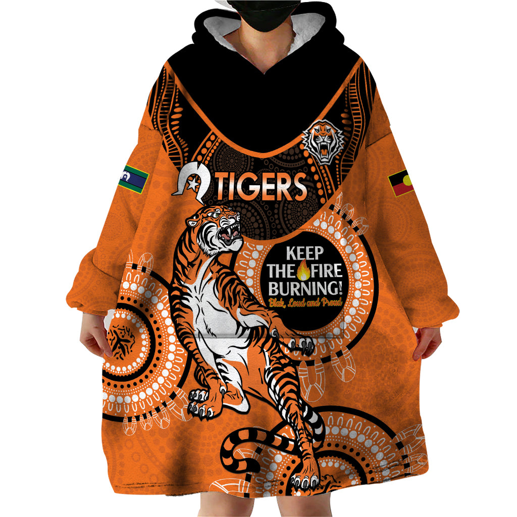 Custom NRL Tigers NAIDOC Week Wearable Blanket Hoodie Keep The Fire Burning Indigenous Art