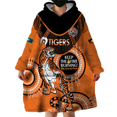 Custom NRL Tigers NAIDOC Week Wearable Blanket Hoodie Keep The Fire Burning Indigenous Art