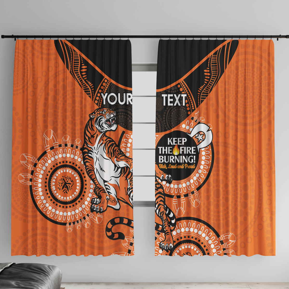 Custom NRL Tigers NAIDOC Week Window Curtain Keep The Fire Burning Indigenous Art