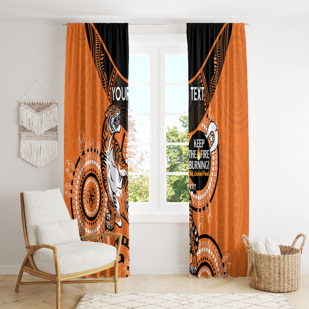 Custom NRL Tigers NAIDOC Week Window Curtain Keep The Fire Burning Indigenous Art