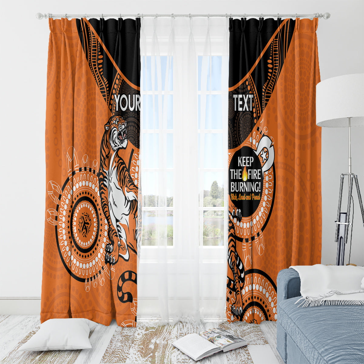 Custom NRL Tigers NAIDOC Week Window Curtain Keep The Fire Burning Indigenous Art