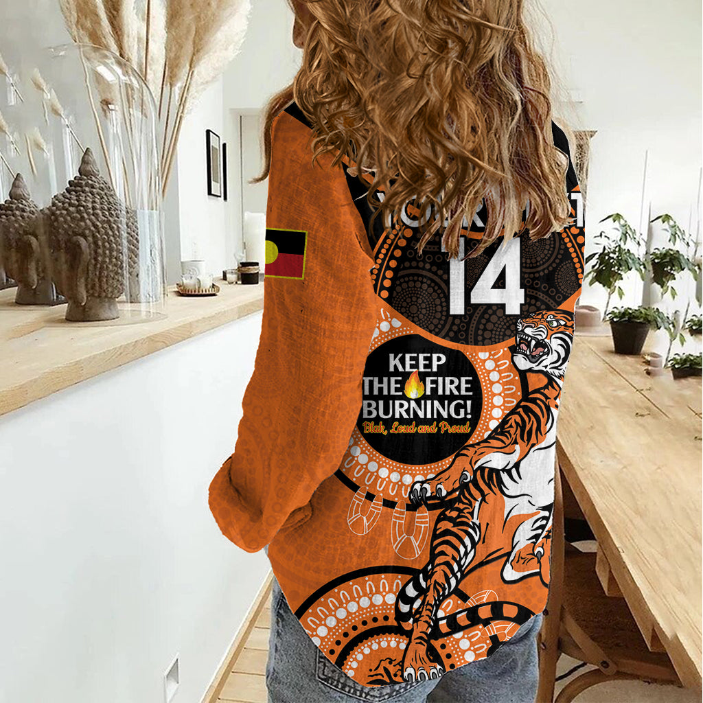 Custom NRL Tigers NAIDOC Week Women Casual Shirt Keep The Fire Burning Indigenous Art