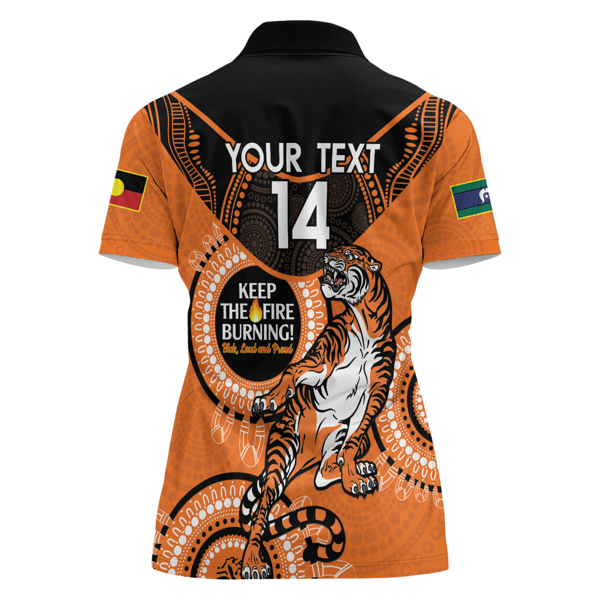 Custom NRL Tigers NAIDOC Week Women Polo Shirt Keep The Fire Burning Indigenous Art