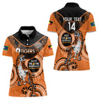 Custom NRL Tigers NAIDOC Week Women Polo Shirt Keep The Fire Burning Indigenous Art