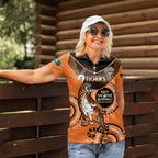 Custom NRL Tigers NAIDOC Week Women Polo Shirt Keep The Fire Burning Indigenous Art