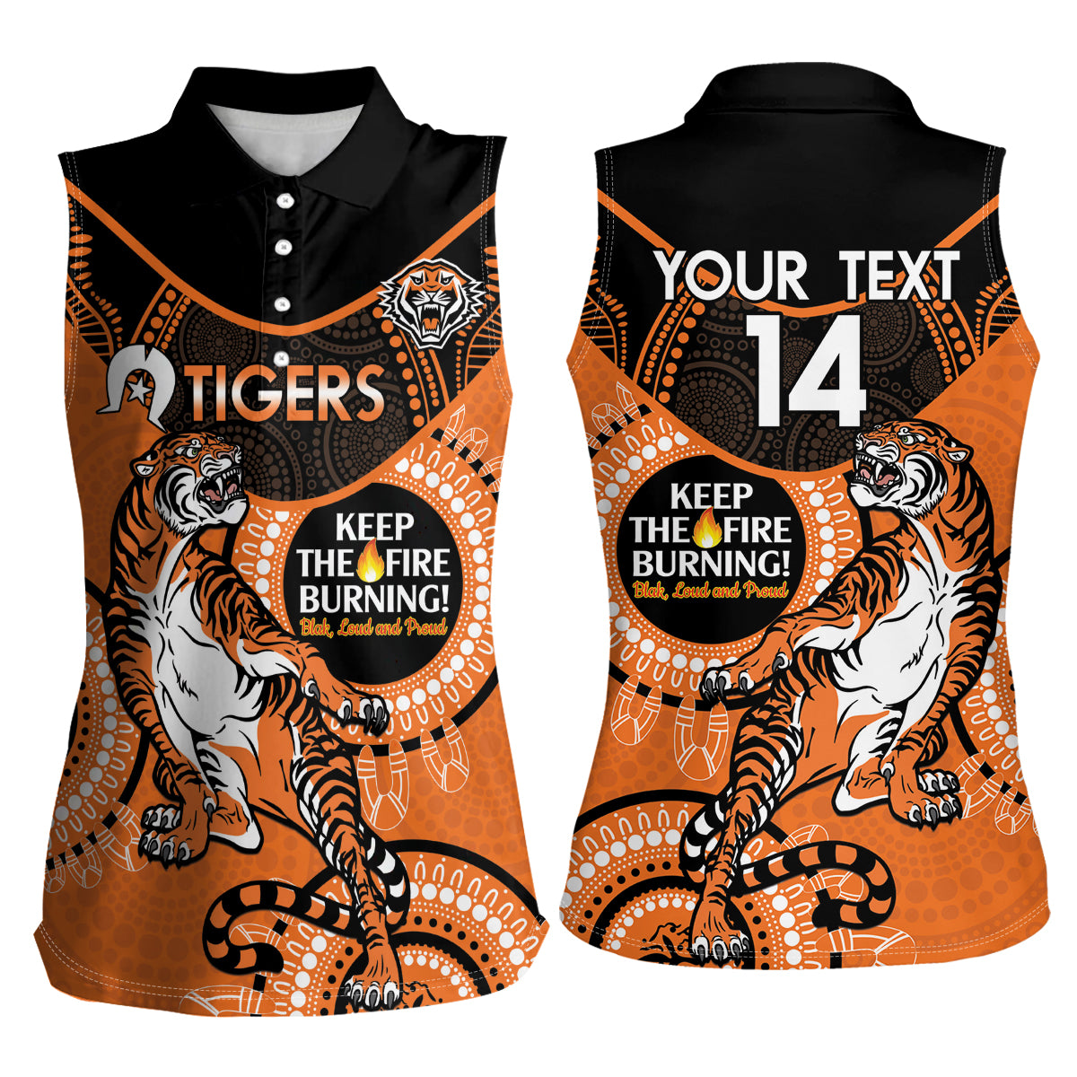 Custom NRL Tigers NAIDOC Week Women Sleeveless Polo Shirt Keep The Fire Burning Indigenous Art