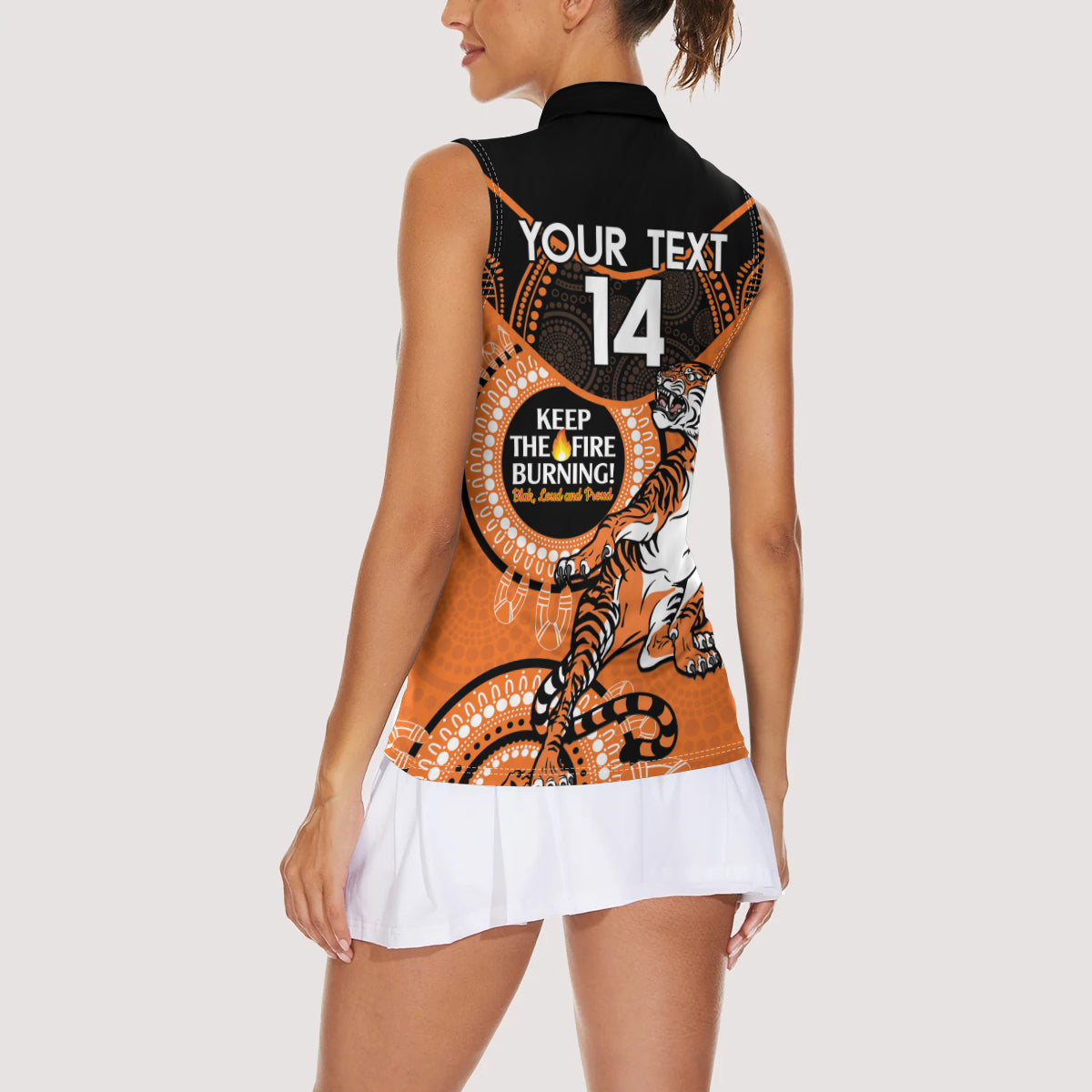 Custom NRL Tigers NAIDOC Week Women Sleeveless Polo Shirt Keep The Fire Burning Indigenous Art