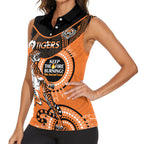 Custom NRL Tigers NAIDOC Week Women Sleeveless Polo Shirt Keep The Fire Burning Indigenous Art