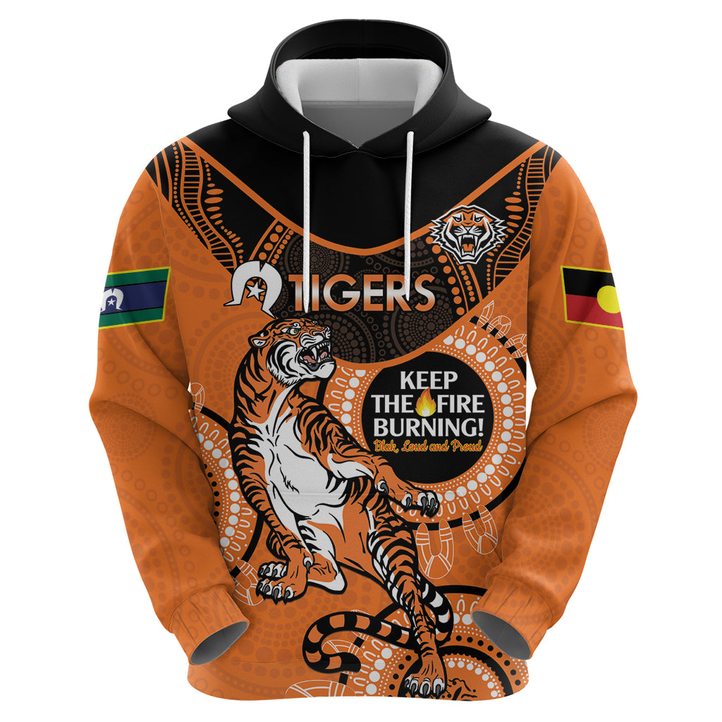 Custom NRL Tigers NAIDOC Week Zip Hoodie Keep The Fire Burning Indigenous Art