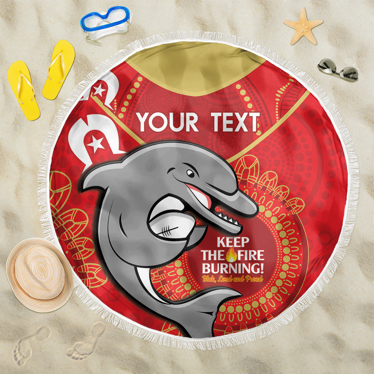 Custom NRL Dolphins NAIDOC Week Beach Blanket Keep The Fire Burning Indigenous Art