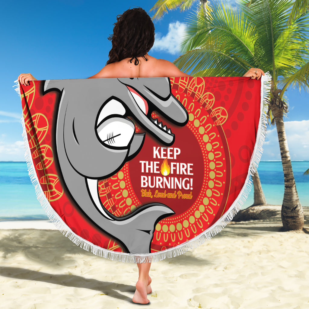 Custom NRL Dolphins NAIDOC Week Beach Blanket Keep The Fire Burning Indigenous Art