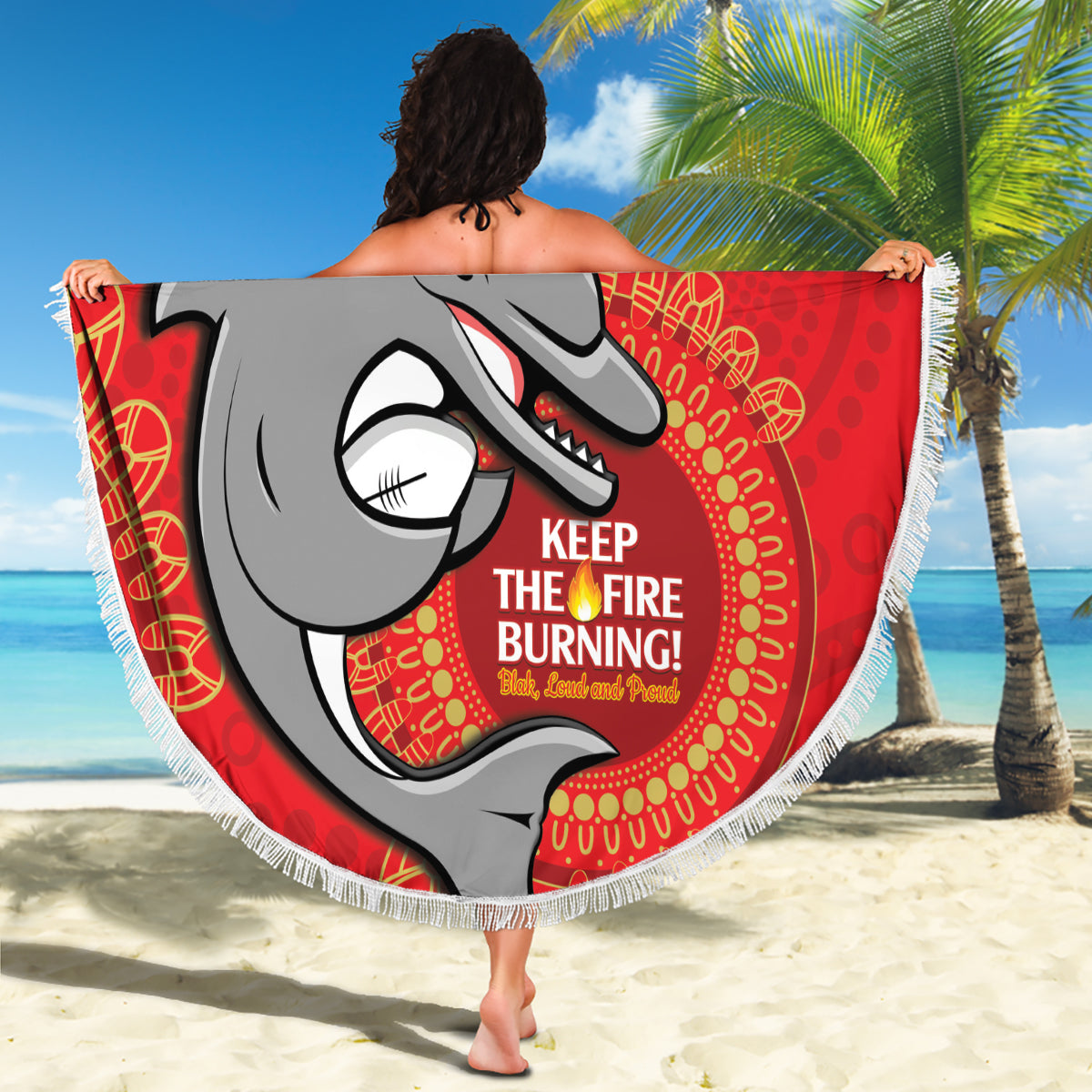 Custom NRL Dolphins NAIDOC Week Beach Blanket Keep The Fire Burning Indigenous Art