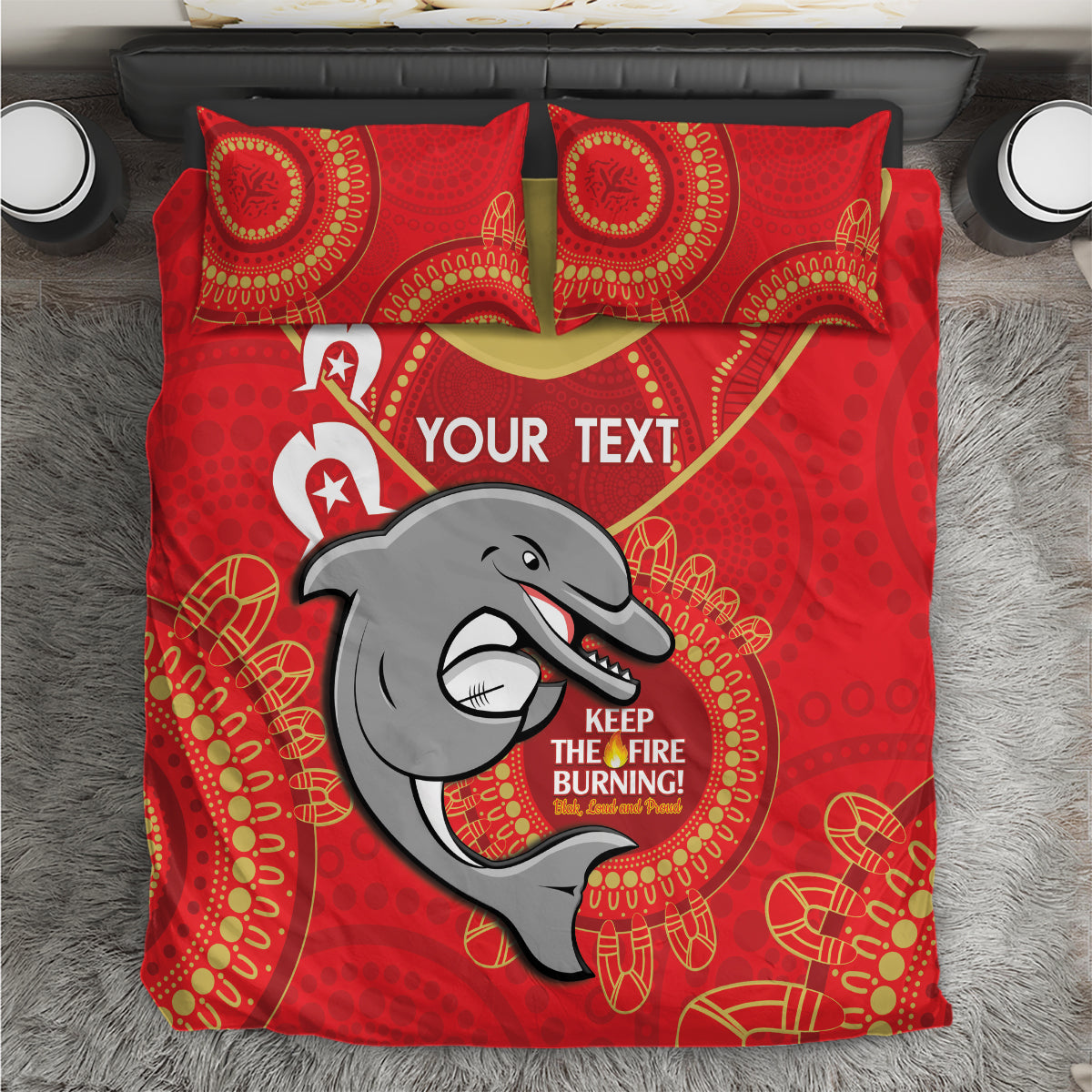 Custom NRL Dolphins NAIDOC Week Bedding Set Keep The Fire Burning Indigenous Art