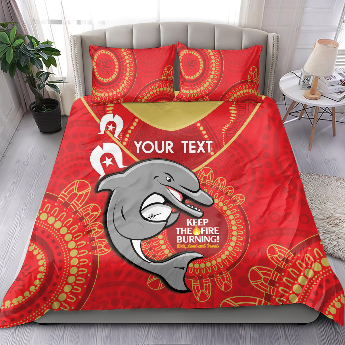 Custom NRL Dolphins NAIDOC Week Bedding Set Keep The Fire Burning Indigenous Art