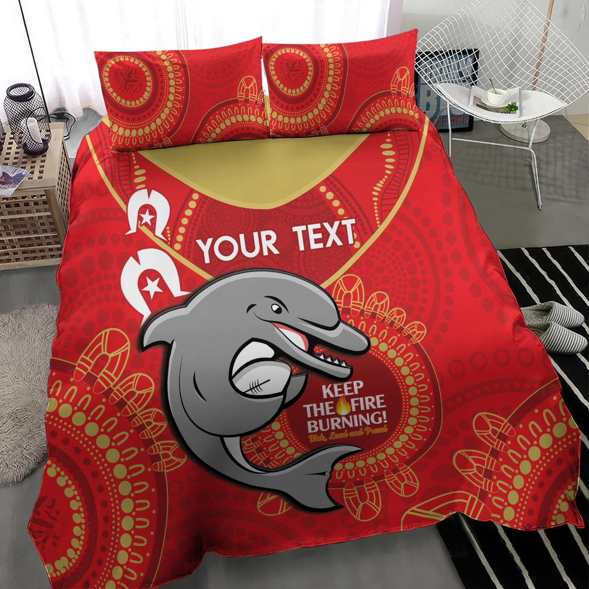 Custom NRL Dolphins NAIDOC Week Bedding Set Keep The Fire Burning Indigenous Art