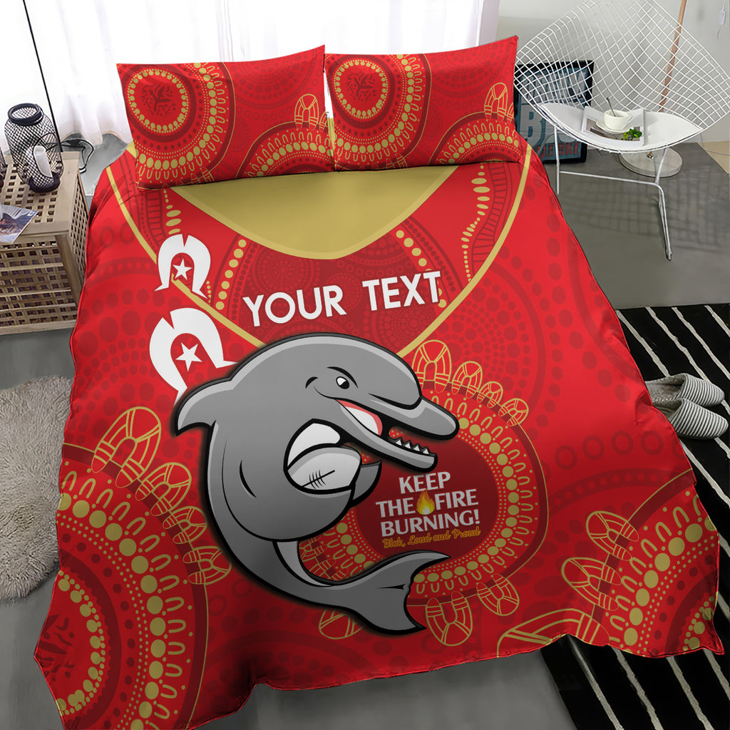 Custom NRL Dolphins NAIDOC Week Bedding Set Keep The Fire Burning Indigenous Art