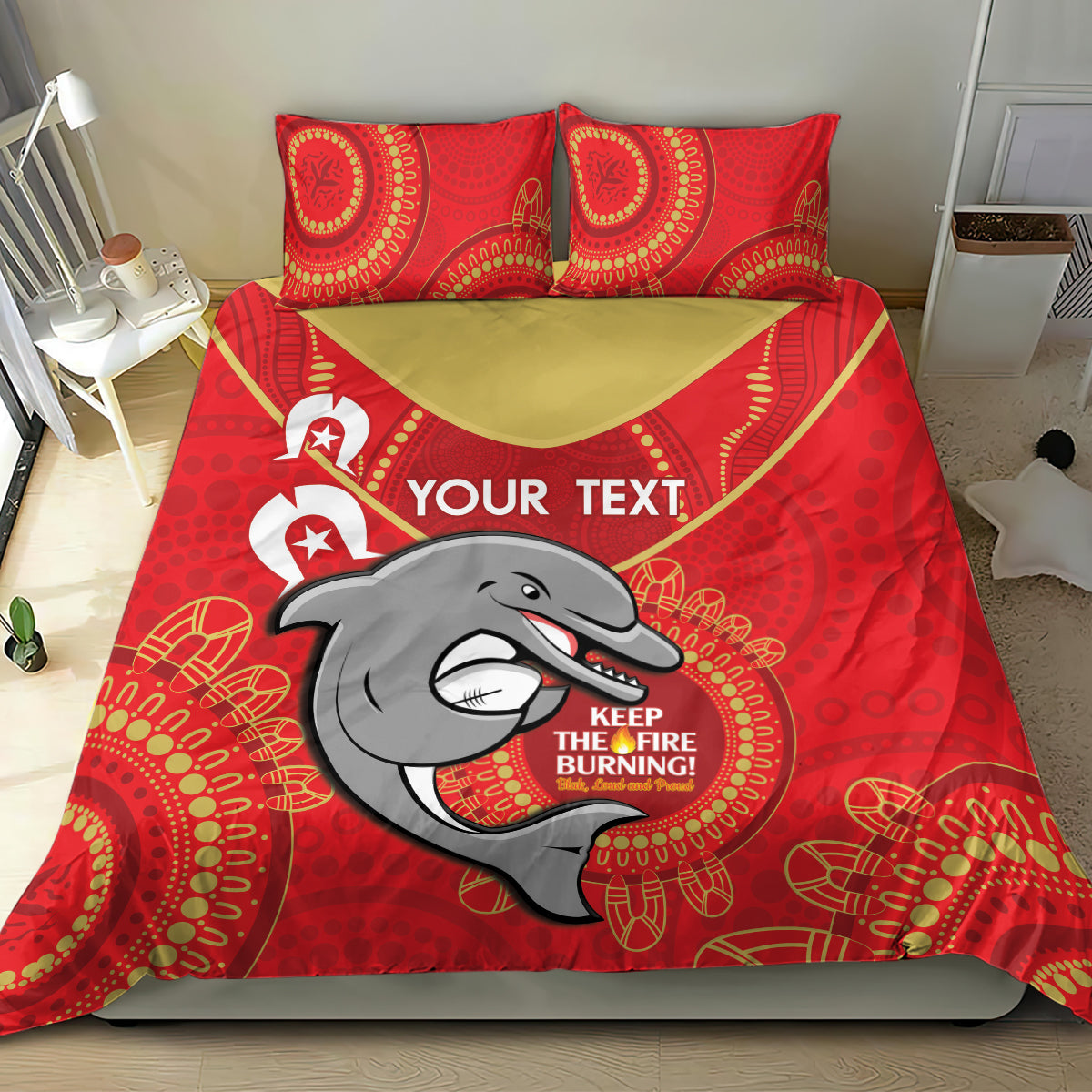 Custom NRL Dolphins NAIDOC Week Bedding Set Keep The Fire Burning Indigenous Art