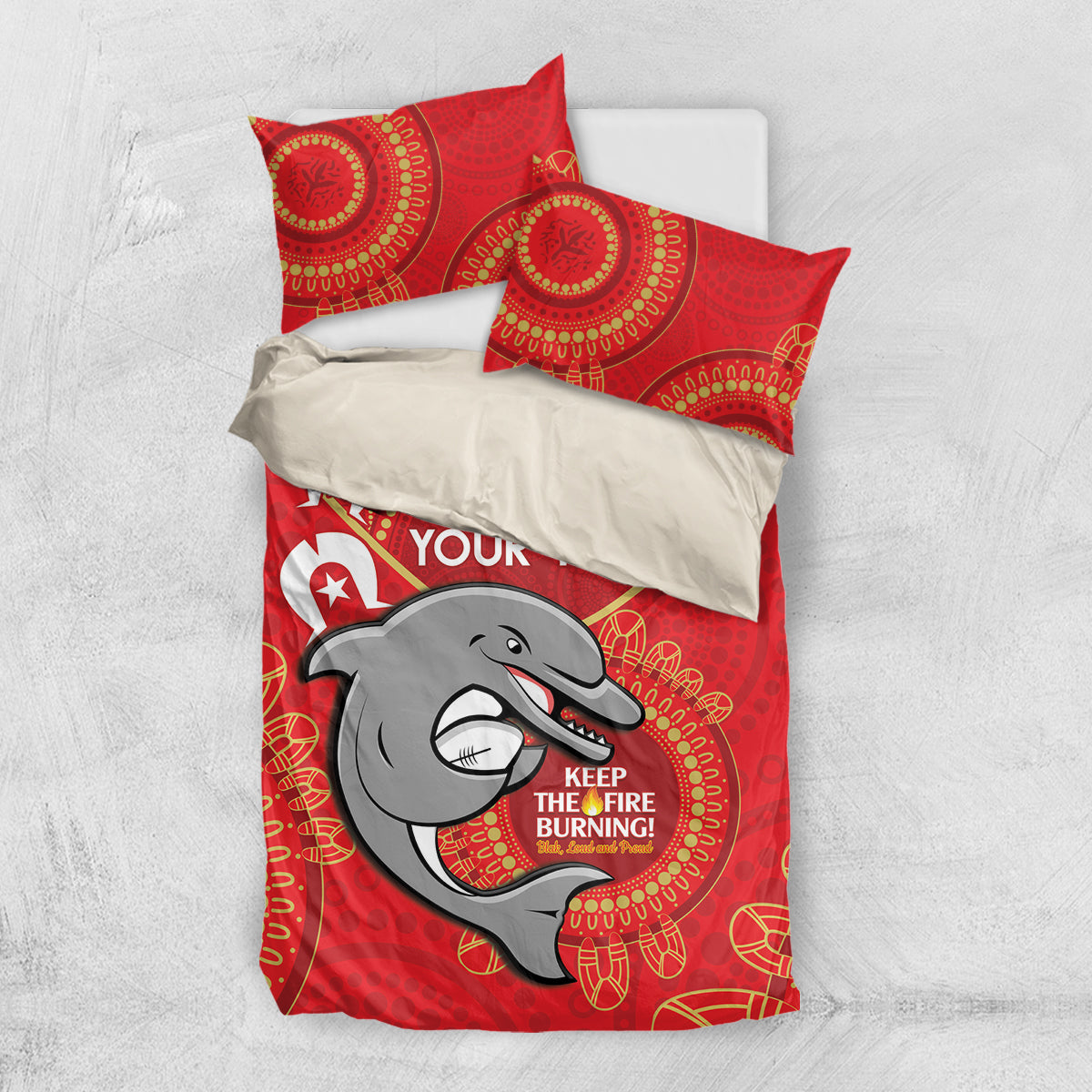 Custom NRL Dolphins NAIDOC Week Bedding Set Keep The Fire Burning Indigenous Art