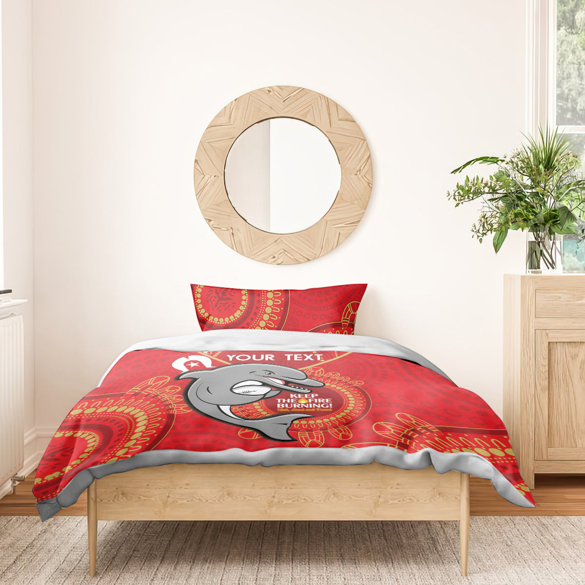 Custom NRL Dolphins NAIDOC Week Bedding Set Keep The Fire Burning Indigenous Art