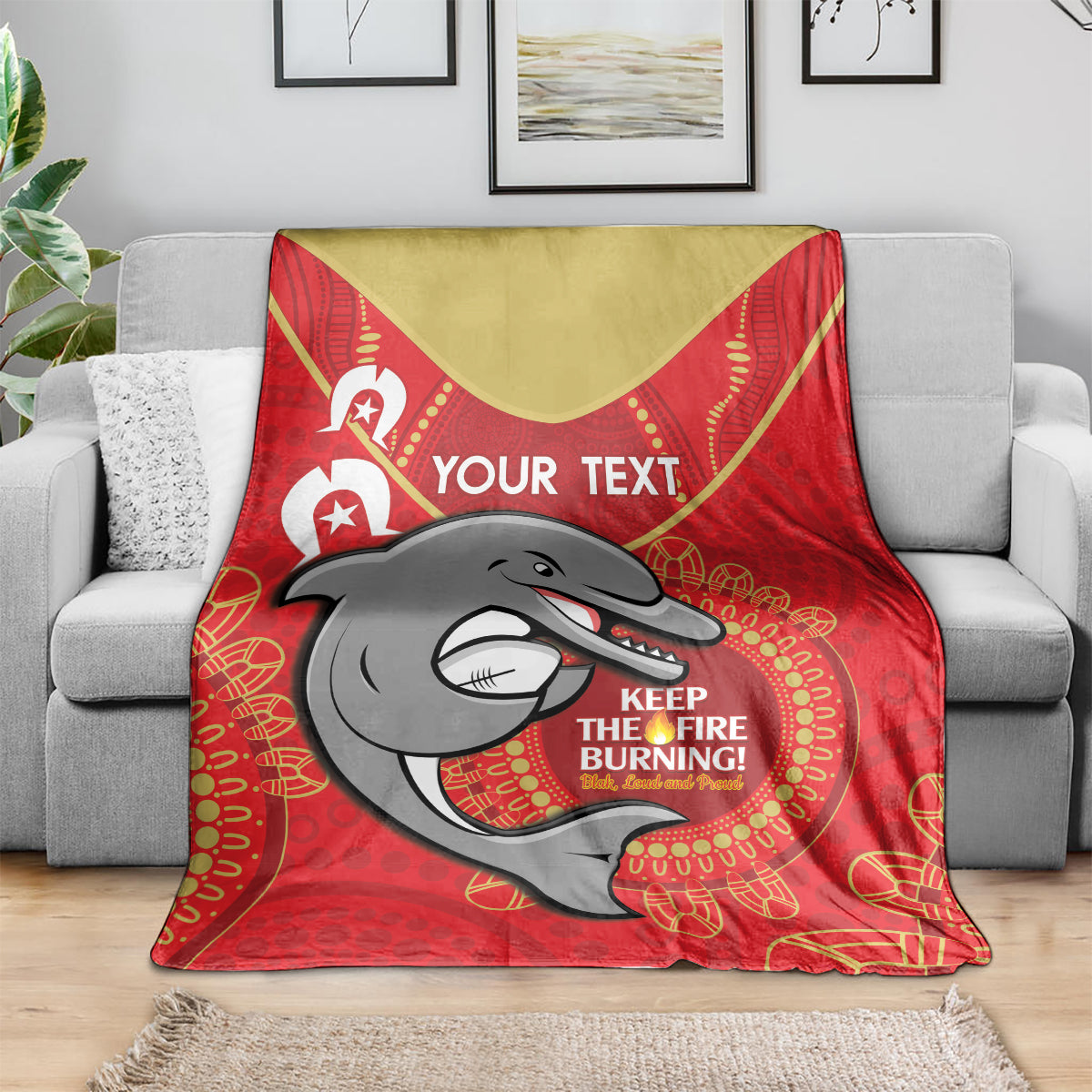 Custom NRL Dolphins NAIDOC Week Blanket Keep The Fire Burning Indigenous Art
