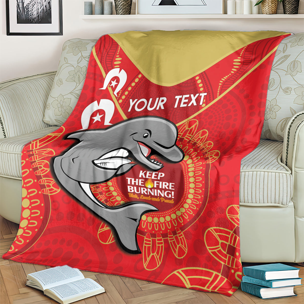 Custom NRL Dolphins NAIDOC Week Blanket Keep The Fire Burning Indigenous Art