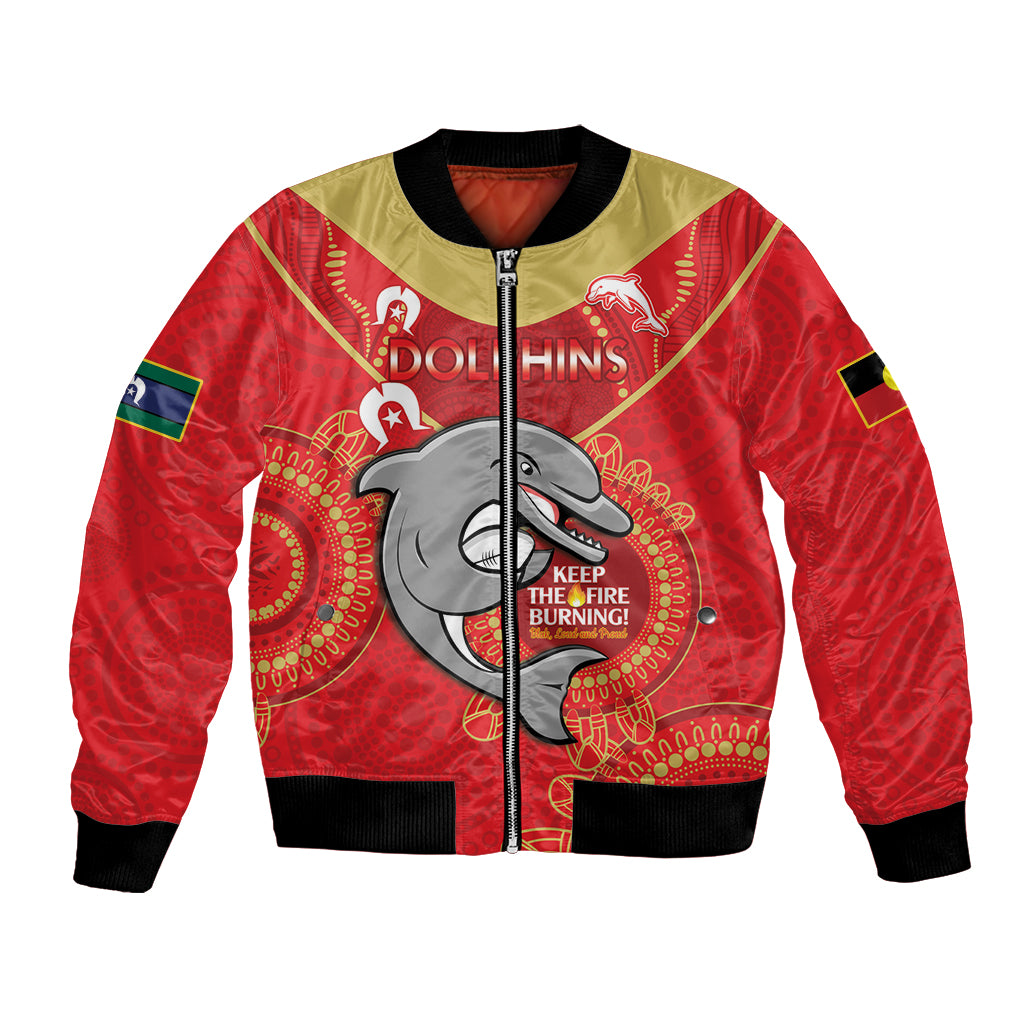Custom NRL Dolphins NAIDOC Week Bomber Jacket Keep The Fire Burning Indigenous Art