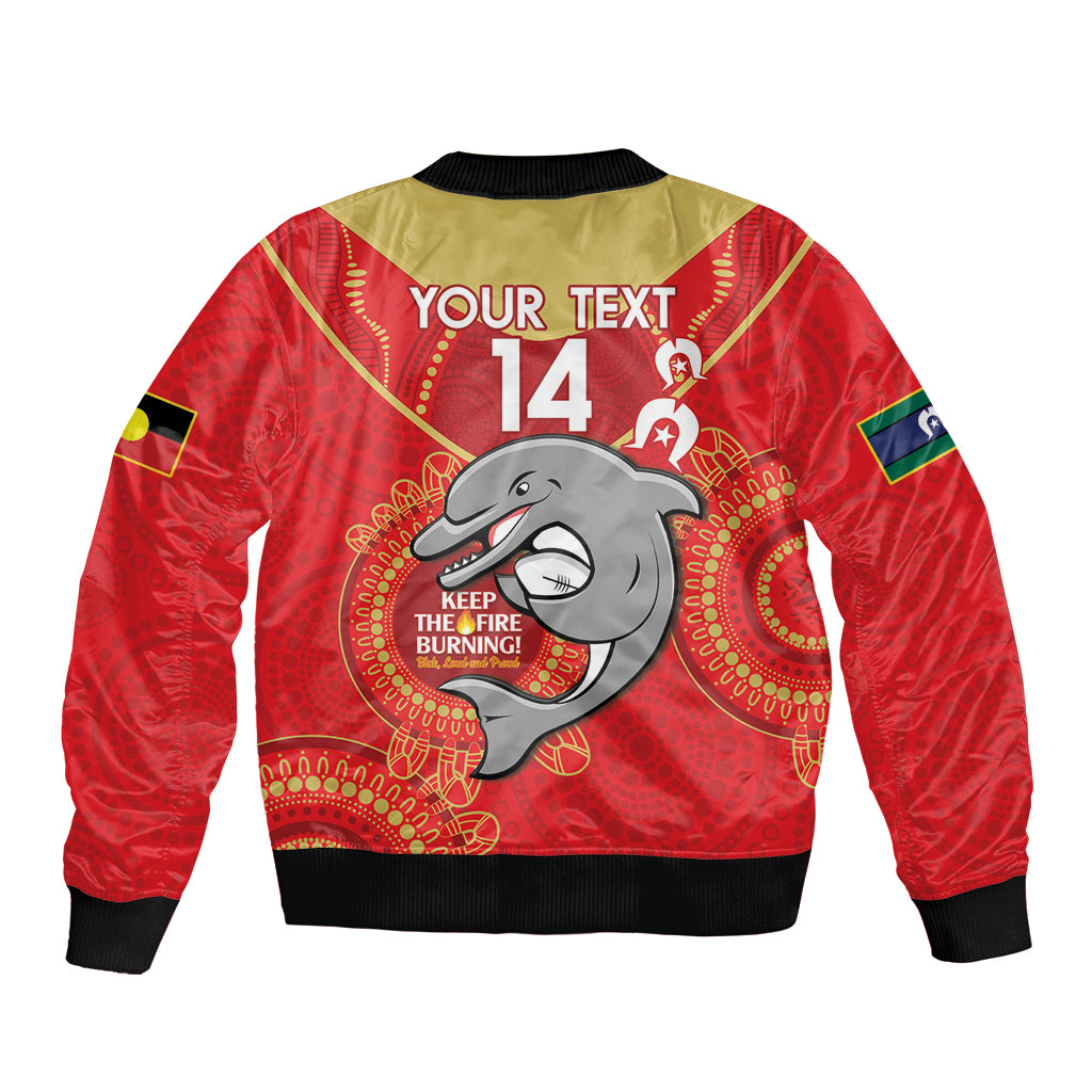 Custom NRL Dolphins NAIDOC Week Bomber Jacket Keep The Fire Burning Indigenous Art